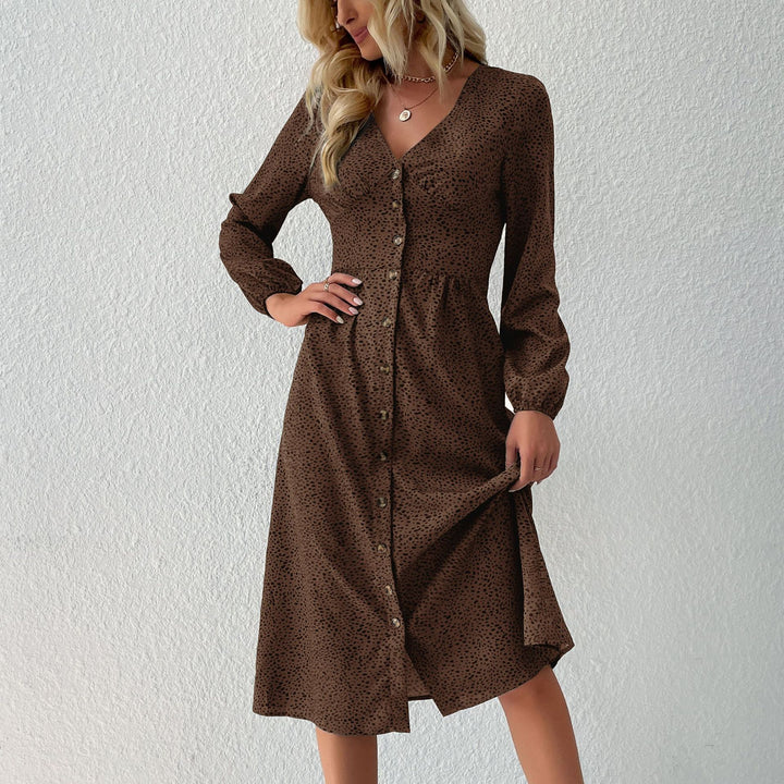 Damen V‑Ausschnitt Midikleid mit Knopfleiste, taillierter Schnitt und Ballonärmeln Drune