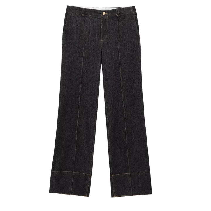 Damen 40+ hochtaillierte weite Denimhose mit Bügelfalte und Saumaufschlag Drune