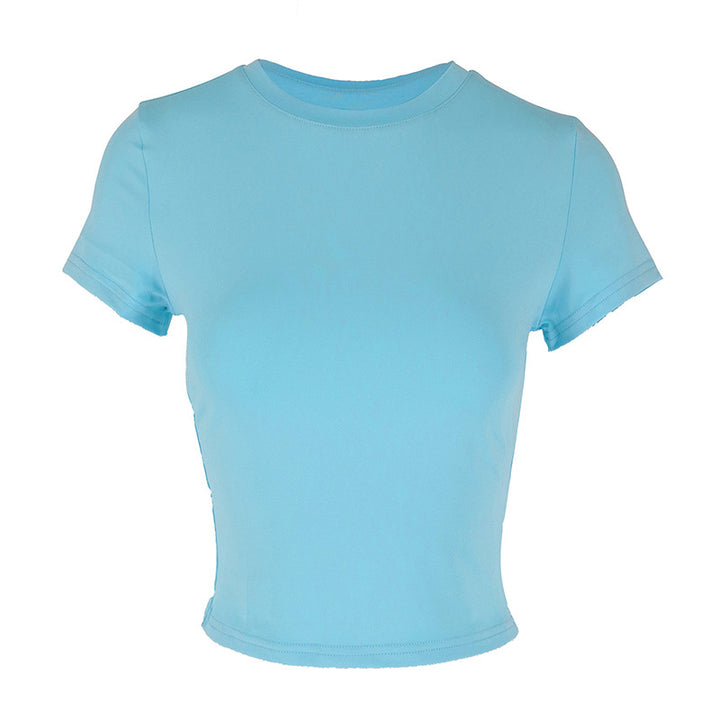 Damen figurbetontes Crop-Top mit Rundhalsausschnitt und elastischem Material Drune