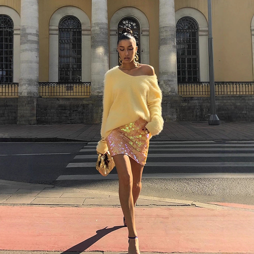 Damen Kuscheliger Oversize Mohairpullover mit V-Ausschnitt und verlängertem Rückensaum Drune