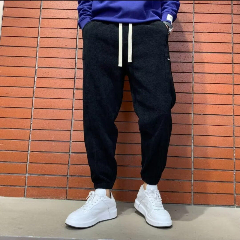 Herren Lockere Cord-Jogginghose mit elastischem Bund und Kordelzug Drune