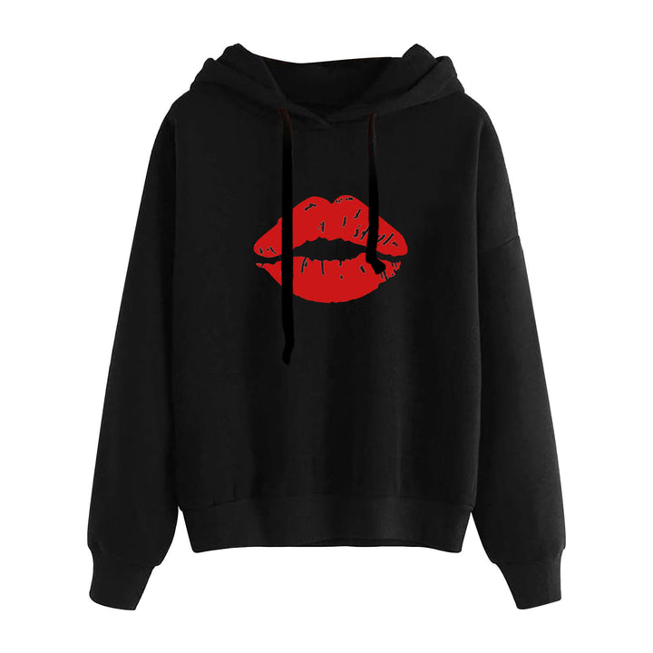 Damen nan lässiger Oversize Kapuzenpullover mit Herz‑und‑Pfotenprint, Kordelzug und gerippten Bündchen Drune