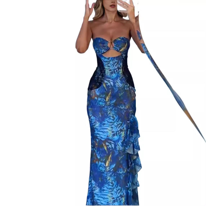 Damen Exquisites Maxikleid mit raffiniertem Cut-Out und elegantem Rüschendesign Drune