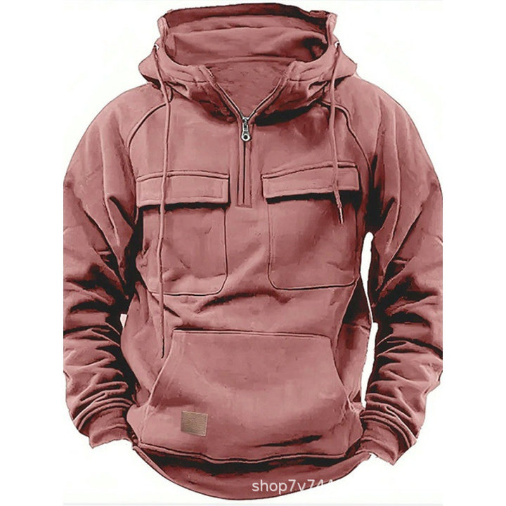 Herren nan funktionaler Kapuzenpullover mit halbem Reißverschluss, aufgesetzten Brusttaschen und Kängurutasche Drune