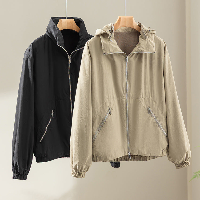 Damen Leichte Nylon-Utility-Jacke mit Stehkragen, Reißverschlusstaschen und elastischem Saum Drune
