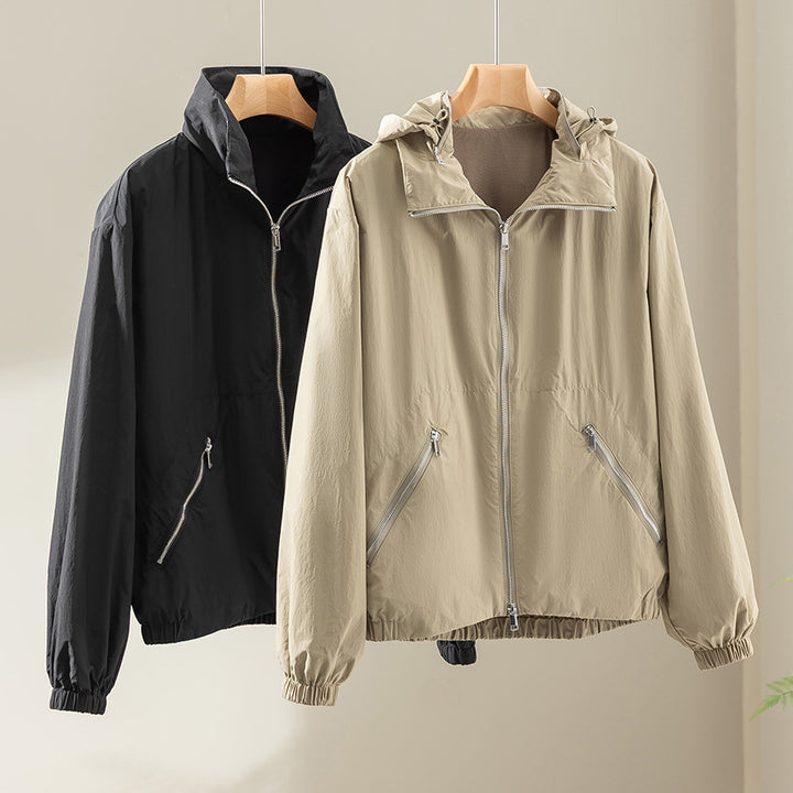 Damen Leichte Nylon-Utility-Jacke mit Stehkragen, Reißverschlusstaschen und elastischem Saum Drune