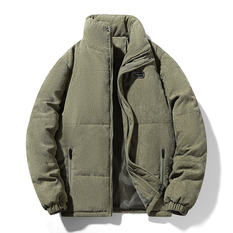 Herren gesteppte Cordjacke mit hohem Stehkragen, warmer Füllung und Reißverschlusstaschen Drune