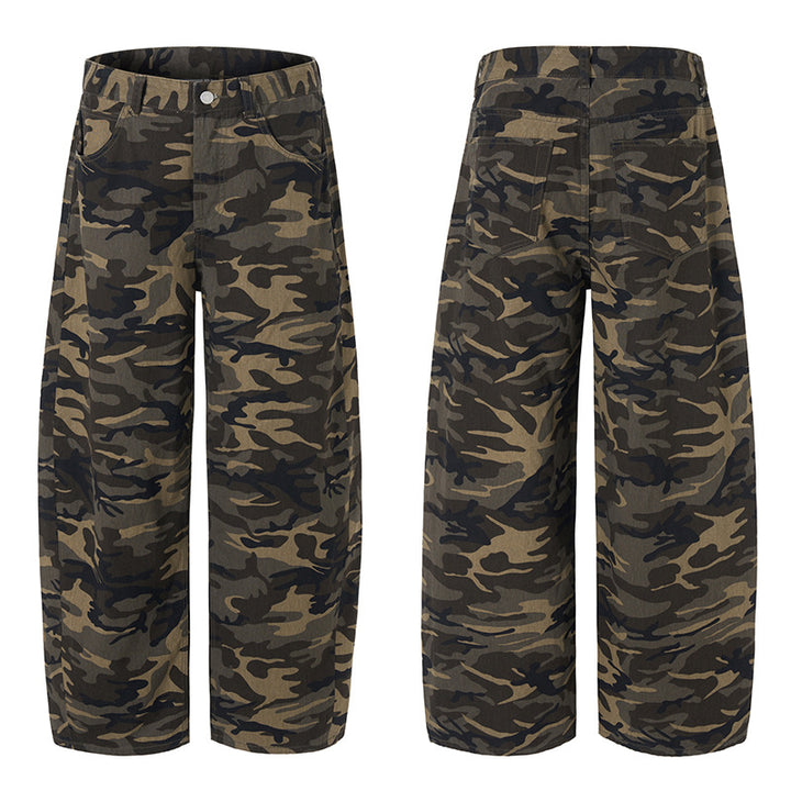 Herren Extralange Camouflage-Palazzo-Hose mit extrem weitem Bein und elastischem Bund Drune