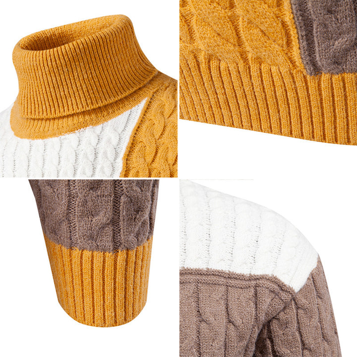 Herren nan strukturierter Rollkragenpullover mit Farbblock-Zopfstrick Drune