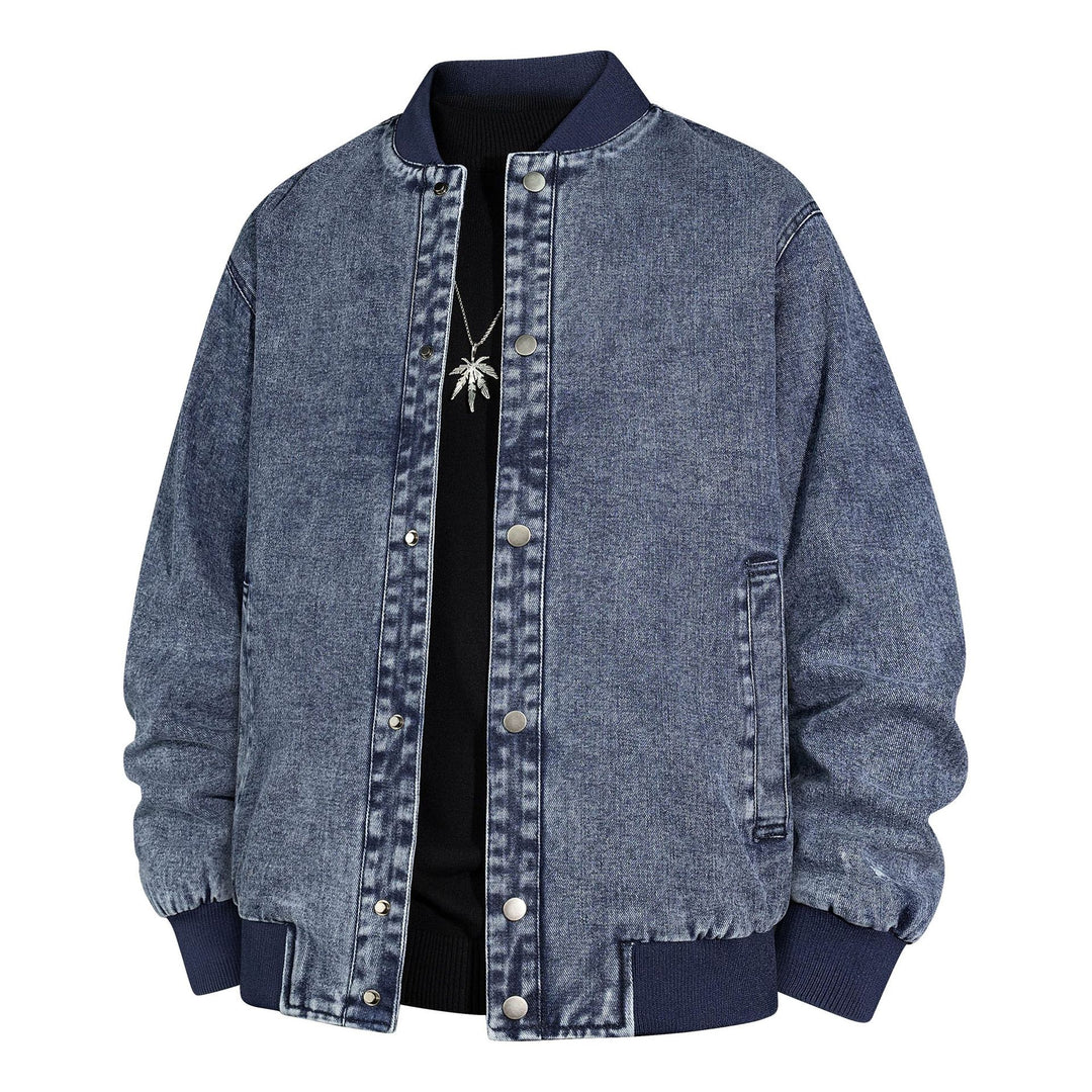 Herren Denim-Bomberjacke mit Rippkragen und Druckknopfverschluss Drune