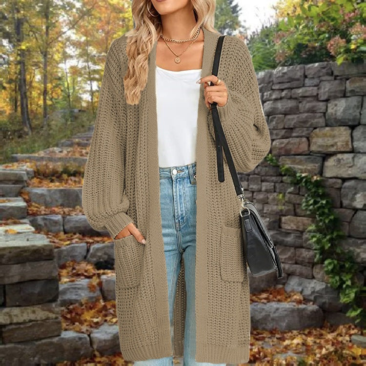 Damen modische Strickjacke mit weit geschnittenen Ärmeln und praktischen Taschen Drune