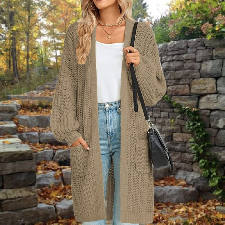 Damen modische Strickjacke mit weit geschnittenen Ärmeln und praktischen Taschen Drune