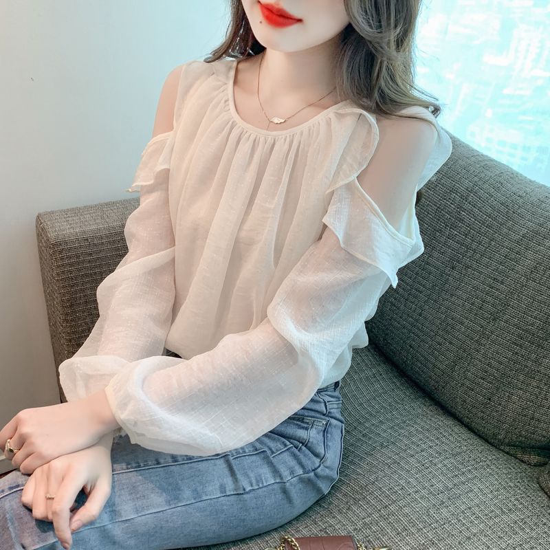 Damen Bluse mit offenen Schultern und Rüschendetails Drune
