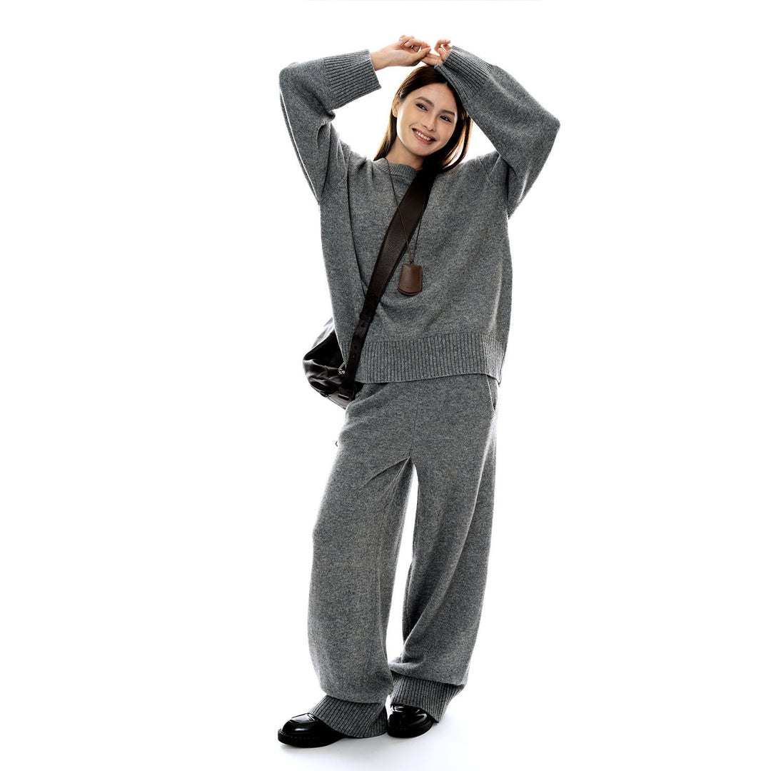 Damen Weiche Strick-Loungehose mit weitem Bein und Eingrifftaschen Drune