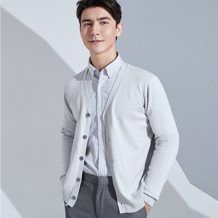 Herren Leichter Feinstrick-Cardigan mit V‑Ausschnitt und Business‑Silhouette Drune
