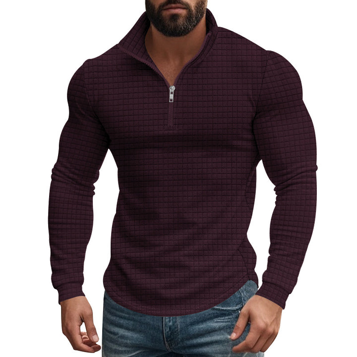Herren nan strukturierter Grid-Halbzip-Pullover mit hohem Stehkragen und elastischem Komfortsaum Drune
