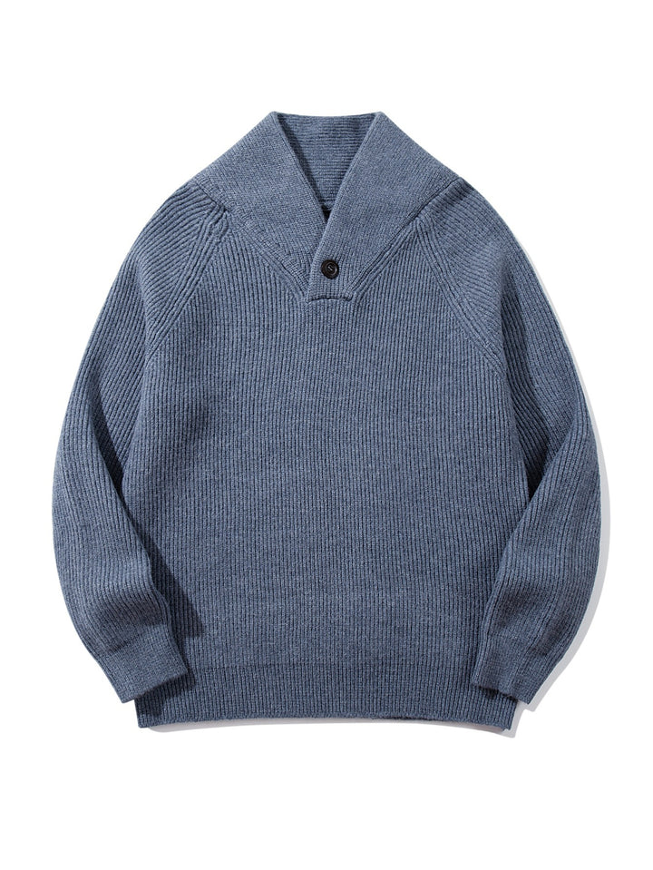Unisex Gerippter Shawlkragen-Pullover mit Ein-Knopf-Detail Drune
