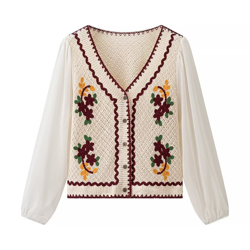 Damen elegante gestickte Bluse mit Luftschutzärmeln Drune