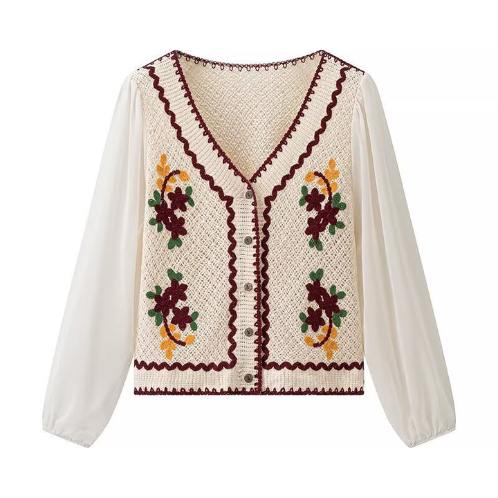 Damen elegante gestickte Bluse mit Luftschutzärmeln Drune