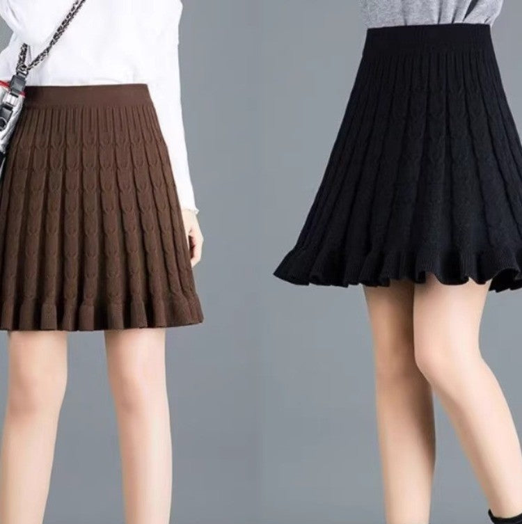 Damen Wellenmuster Midi-Rock aus Strick Drune