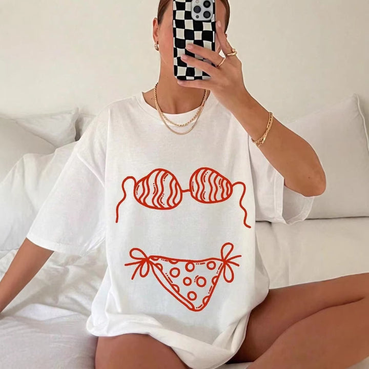 Damen oversized T-Shirt mit kreativem Bikinimotiv und lässigem Schnitt Drune