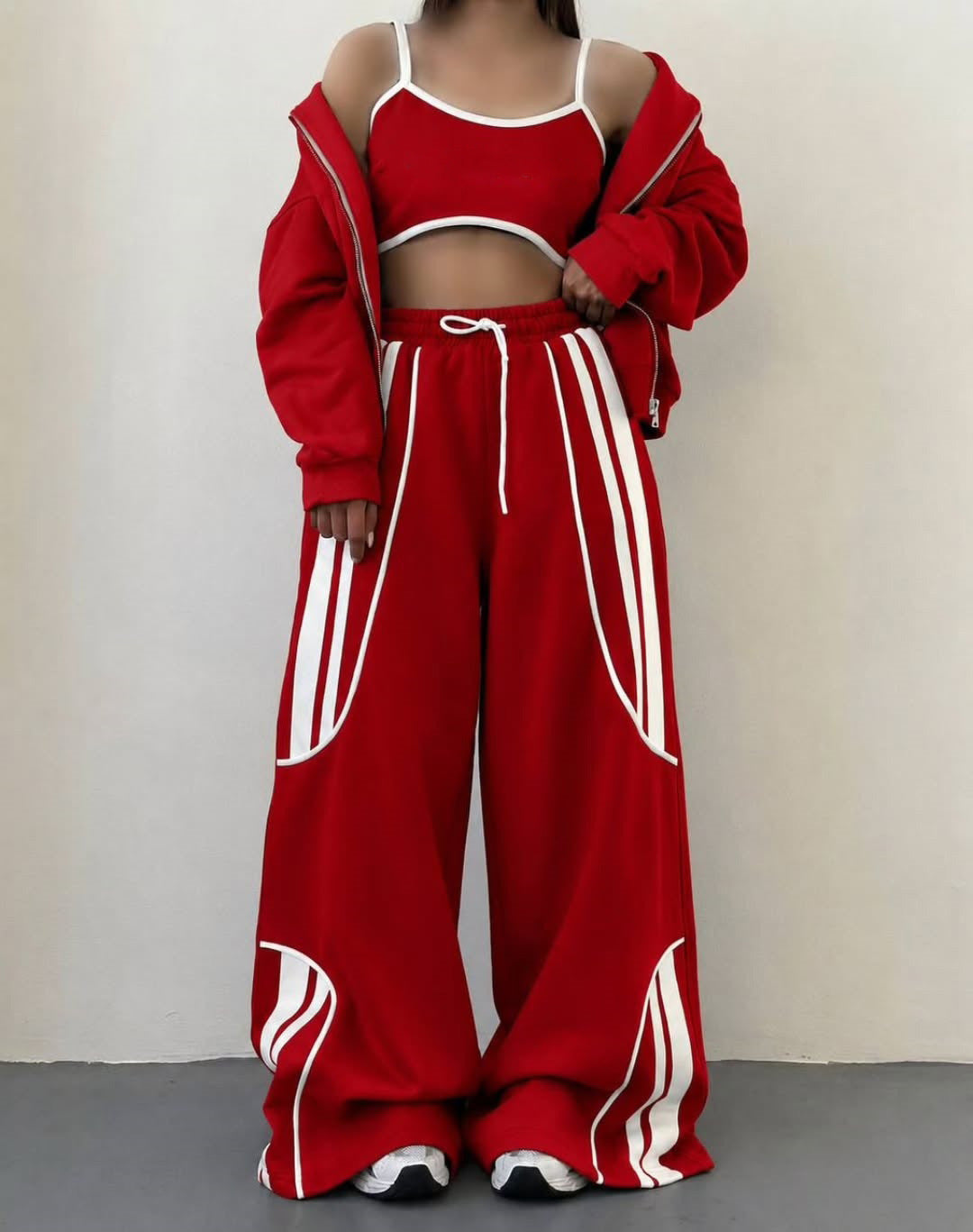 Damen Oversize Kapuzen-Sweatjacke mit Reißverschluss und weitem Trackpant-Set Drune