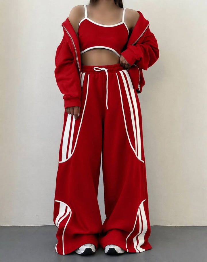 Damen Oversize Kapuzen-Sweatjacke mit Reißverschluss und weitem Trackpant-Set Drune