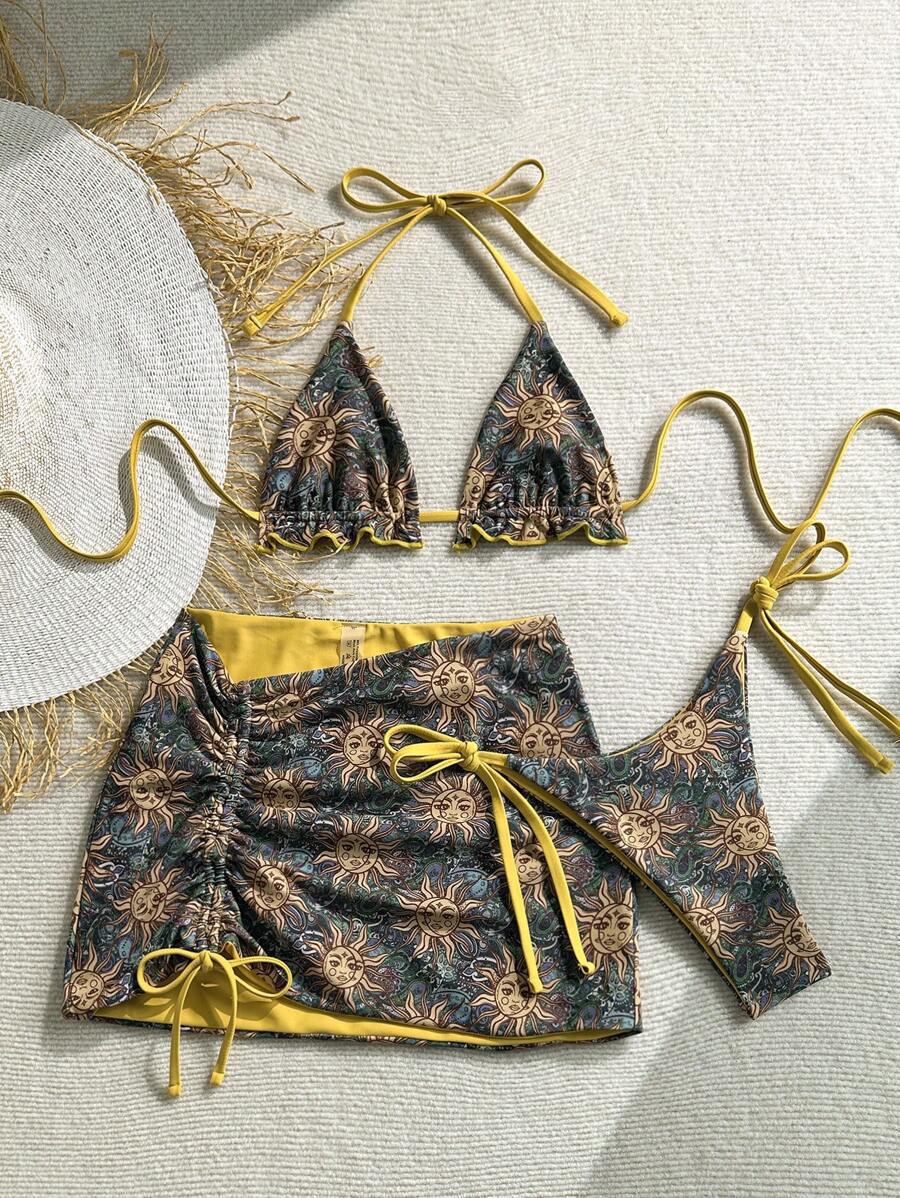 Damen Triangel-Bikini-Set mit rüschenfreien Details und Wickelrock Drune