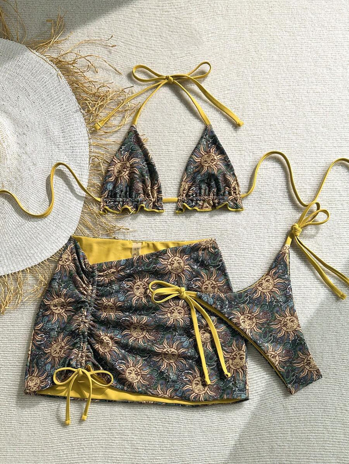 Damen Triangel-Bikini-Set mit rüschenfreien Details und Wickelrock Drune