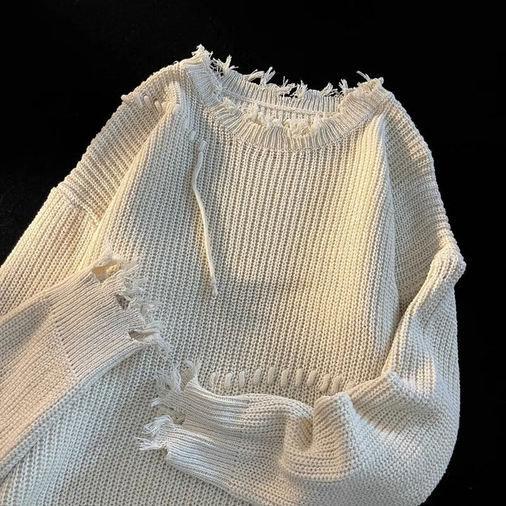 Herren lässiger Strickpullover mit fransigen Abschlüssen und asymmetrischem Design Drune
