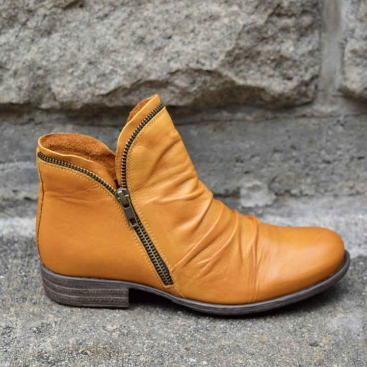 Damen Slouch‑AnklDruneoots aus Leder mit seitlichem Reißverschluss und niedrigem Blockabsatz Drune