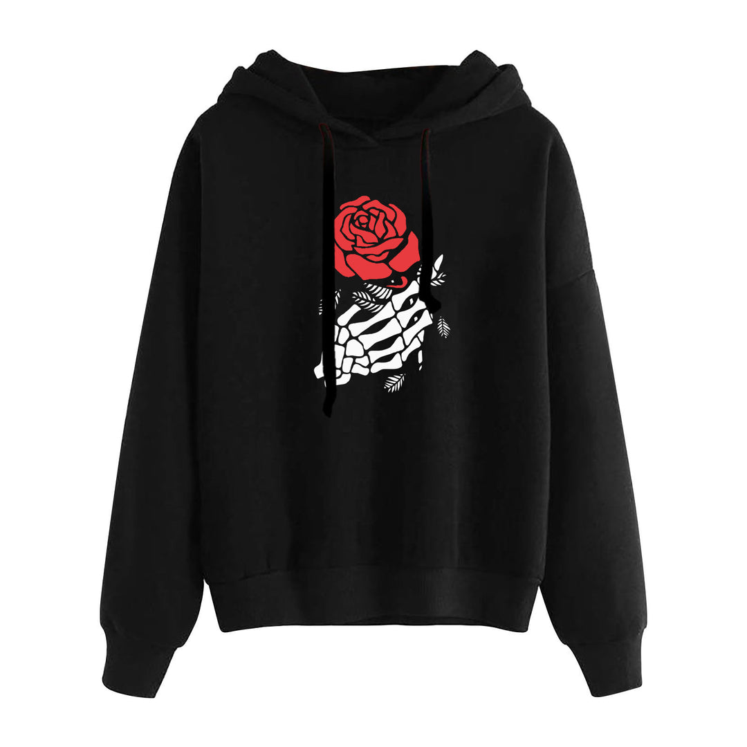 Damen nan lässiger Oversize Kapuzenpullover mit Herz‑und‑Pfotenprint, Kordelzug und gerippten Bündchen Drune
