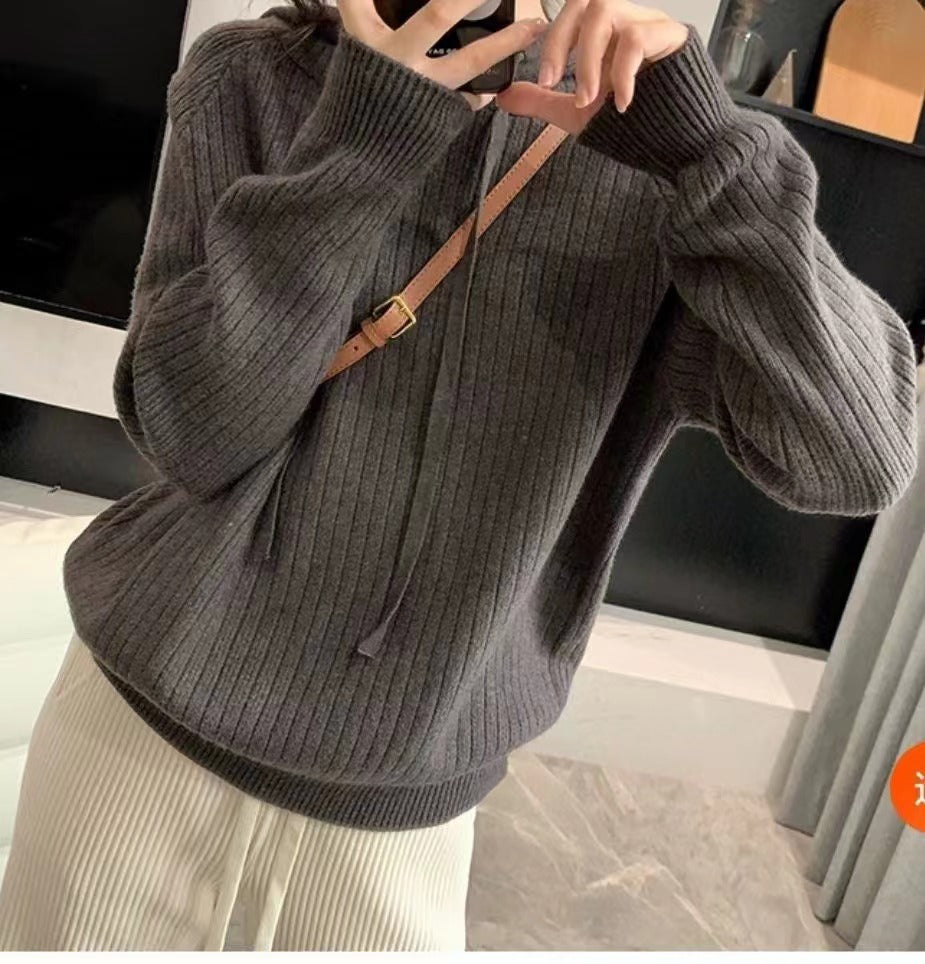 Damen Modischer Kapuzenpullover mit Rippstruktur und lässigem Schnitt Drune