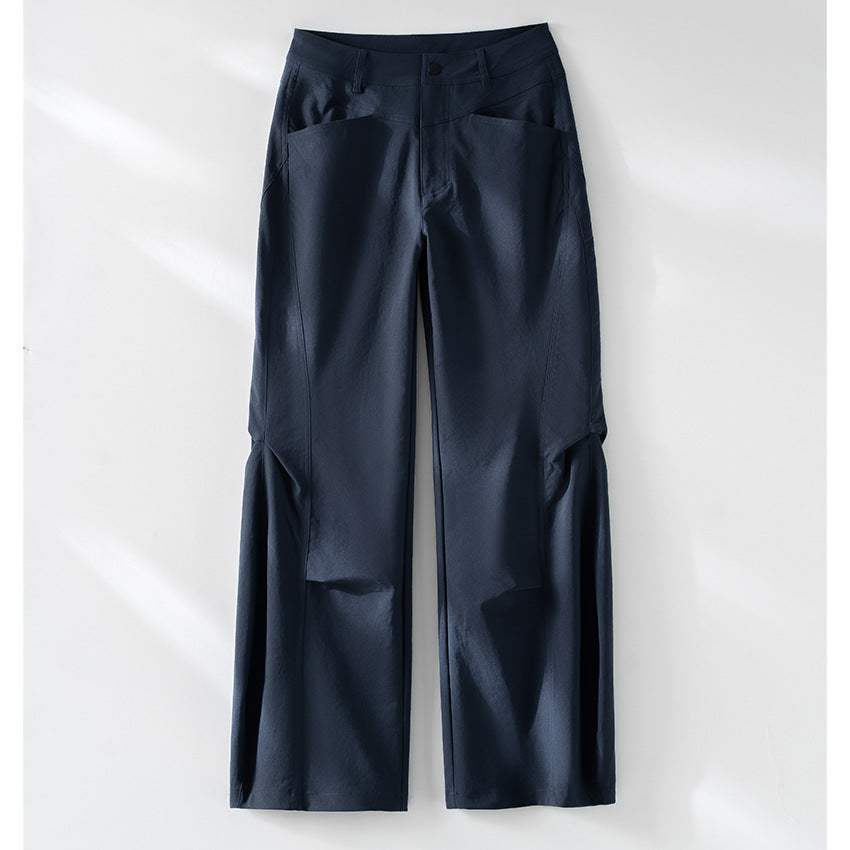 Damen Weite High‑Waist-Hose mit eingesetztem Beinschlitz und markanten Eingrifftaschen Drune
