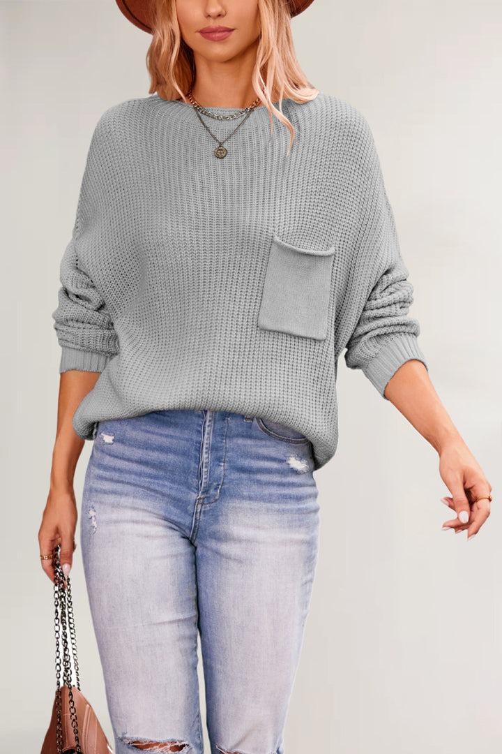Damen lässiger Strickpullover mit Brusttasche Drune