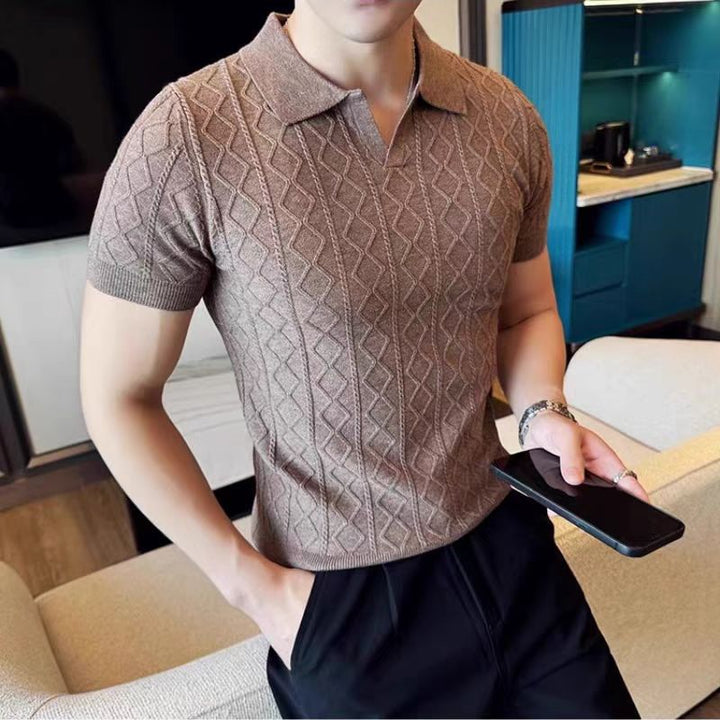 Herren Elegantes Strick-Polohemd mit dekorativer Struktur Drune