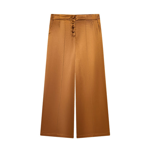 Damen nan hochtaillierte Satin-Culotte mit verdeckter Knopfleiste, Bügelfalte und seitlichen Eingrifftaschen Drune