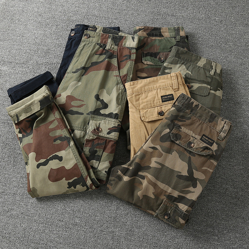 Herren Cargohose mit taktischem Tarnmuster und mehreren Klappentaschen Drune