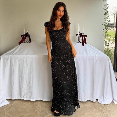 Damen Maxikleid mit feinem Punktmuster und Spaghettiträgern Drune