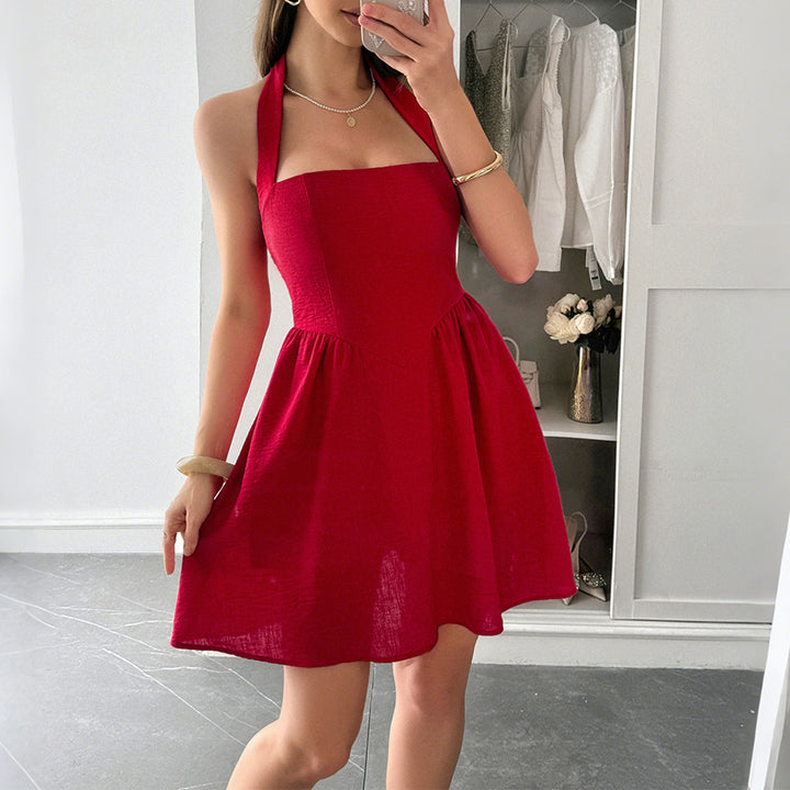 Damen Sommerliches A-Linien Kleid mit aufregendem Halterdesign Drune