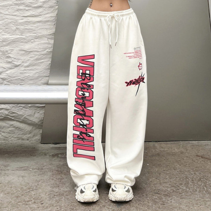 Damen nan weite High‑Waist Jogginghose mit auffälligem Grafikprint Drune