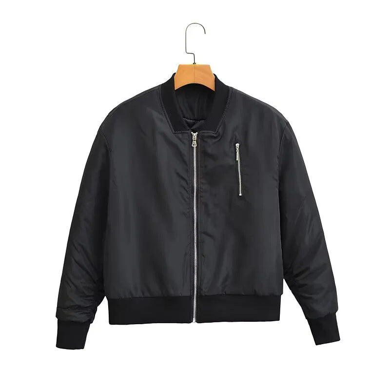 Damen nan windabweisende Satin-Bomberjacke mit Brustreißverschluss, Rippbündchen und leichter Thermofütterung Drune