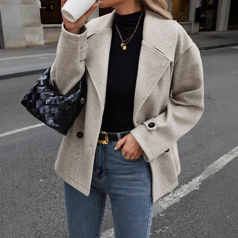 Damen Kurzer Wollmantel mit Oversized-Schnitt und Reverskragen Drune