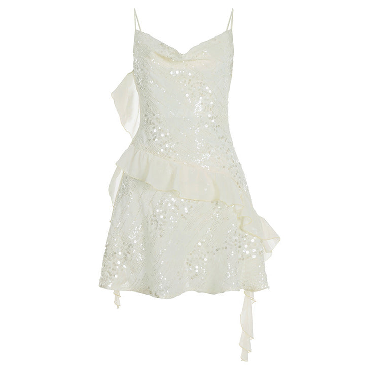 Damen funkelndes Minikleid mit Rüschendetails und verzierten Pailletten Drune