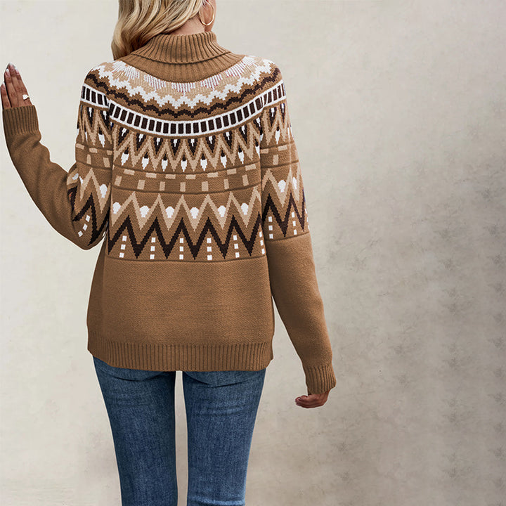 Damen Pullover mit hochschließendem Kragen und abwechslungsreichem Muster Drune