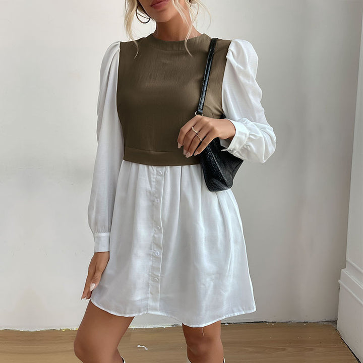 Damen Hemdblusenkleid mit Puffärmeln Drune