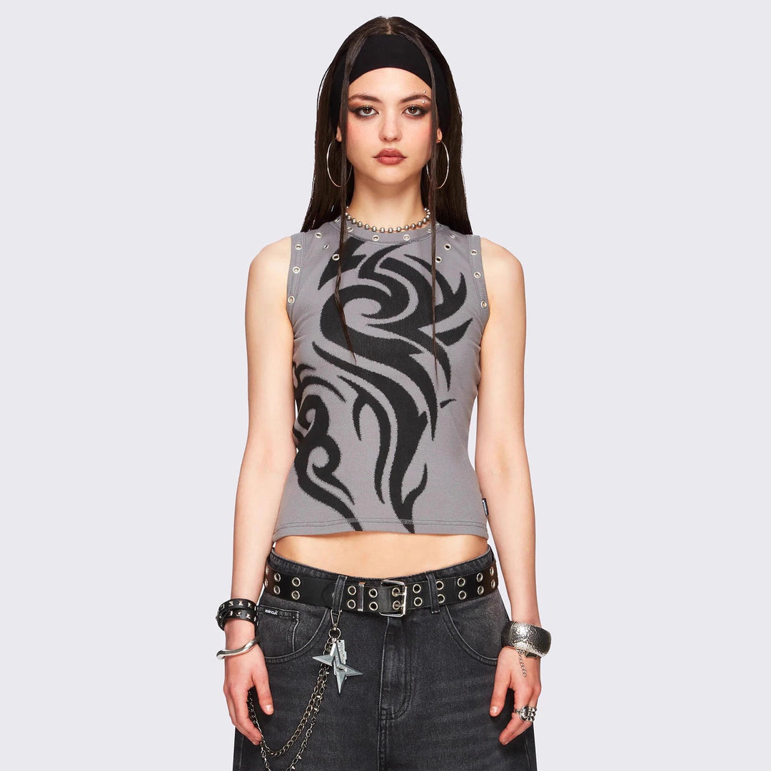 Damen Figurbetontes Top mit grafischem Design Drune