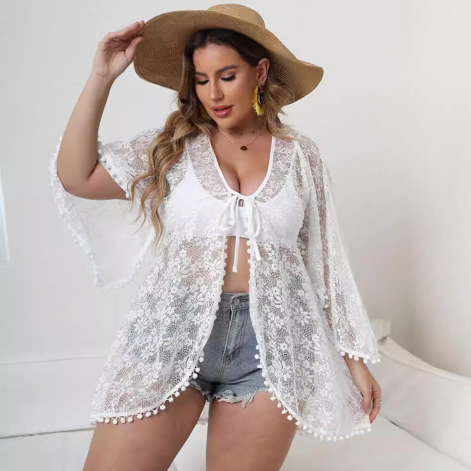 Damen Eleganter Spitzen-Strandüberwurf Drune