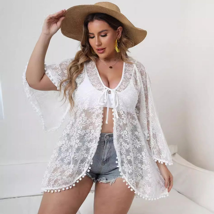 Damen Eleganter Spitzen-Strandüberwurf Drune
