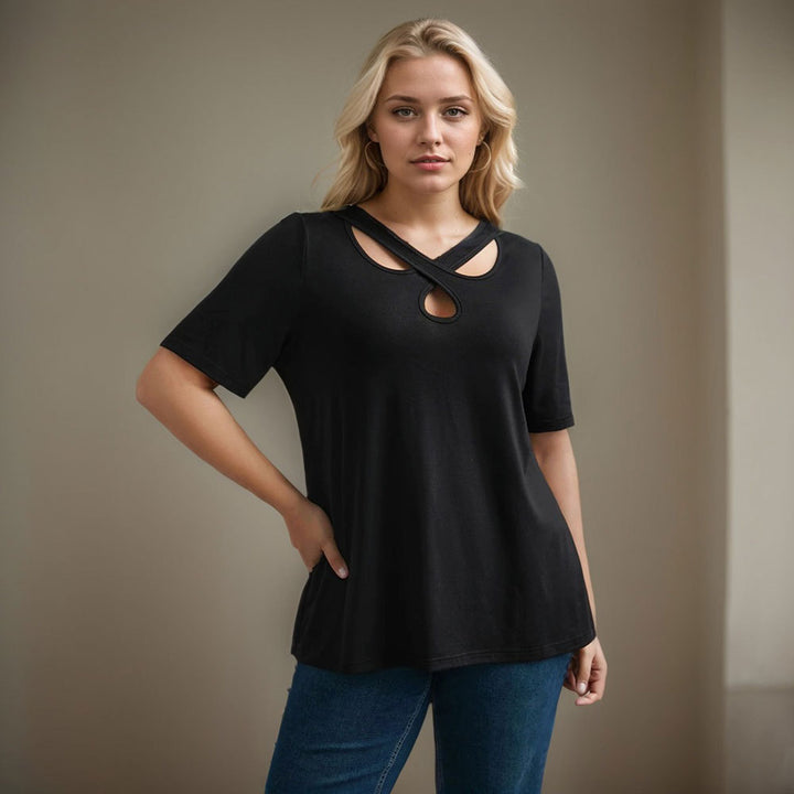 Damen Kurzarmshirt mit Kreuz-Ausschnitt Drune